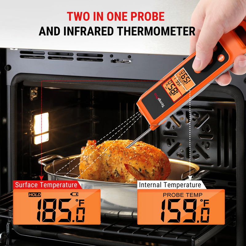 TempPro TP420 2-in-1 Instant Read Thermometer for Cooking, Infrared Thermometer with Meat Probe, Non-Contact Laser Meat Thermometer for Griddle Grill Pizza Oven HVAC Pool (Previously ThermoPro) IR Thermometer with Meat Probe