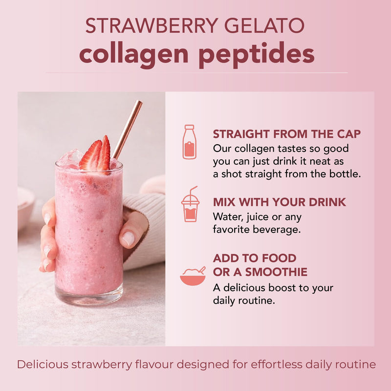 Reverse Life Strawberry Gelato Collagen 500ml, Skin, Hair & Nails | Skin, Hair & Nails Support for Women & Men, Bovine Collagen with Biotin, Vitamin D3, Folic Acid & Hyaluronic Acid