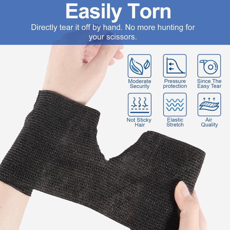 LDIWEE 24 Rolls Self Adhesive Bandage Wrap, 4 Inch x 5 Yards Black Athletic Tape Grip Tape, Flexible Non Woven Cohesive Bandage Wrap Vet Wrap, Ankle Sprains Swelling First Aid Medical Tape, Coban Wrap - BeesActive Australia