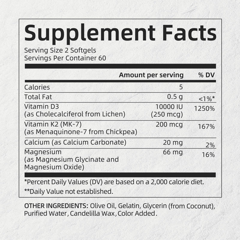 Alliwise D3 K2 Vitamin 10000 IU with Magnesium Complex Softgels, 240 Count | D3 K2 Magnesium Complex + 200mcg K2 MK-7 - High Potency Supports Calcium, Immune & Sleep Health,Gluten-Free 240 Count (Pack of 1)