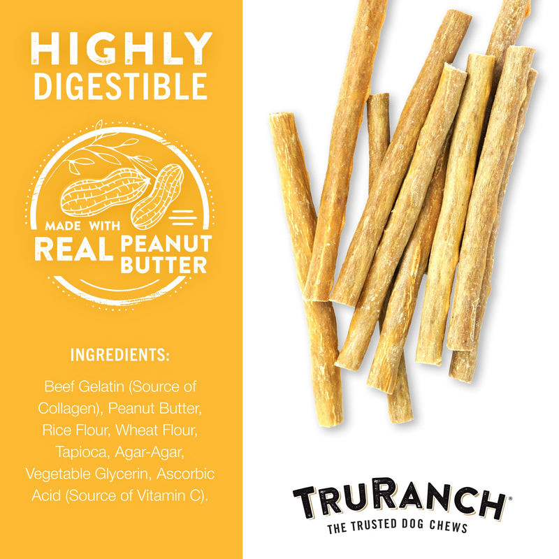 TRURANCH Collagen Sticks - 5" Collagen Sticks for Dogs - Long Lasting Healthy Joint Support - Rawhide Alternative - Skin & Coat Health - Made with Real Peanut Butter, Value Pack, 3 Bags, 45 Count Peanut Butter - 3 Pack (45 Count)