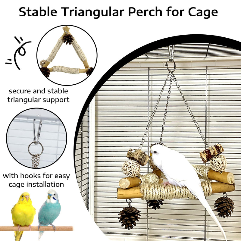 Bird Swing for Cage with Chew Toys & 2Pcs Bird Perch for Cage, 3 Sisal-Wrapped Perches with Embedded Quartz Claw Care for Cockatiel Lovebirds Conures Quaker - BeesActive Australia