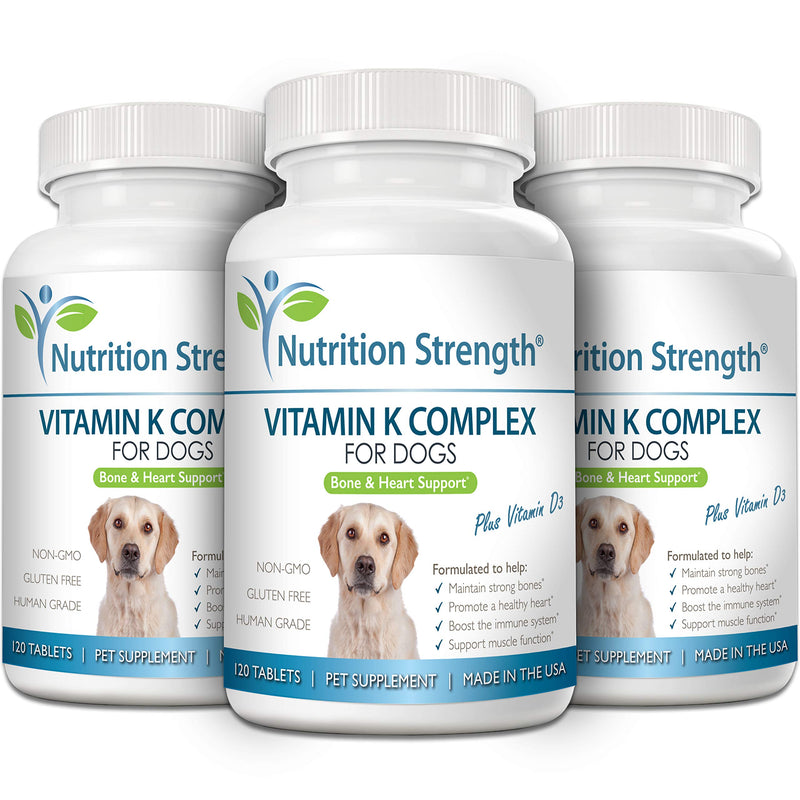 Vitamin K for Dogs, Vitamins K1 & K2 (MK4 & MK7) + Vitamin D3, Help Maintain Strong Bones, Promote Healthy Heart, Boost Immune System, Support Muscle Function, 120 Chewable Tablets - PawsPlanet Australia