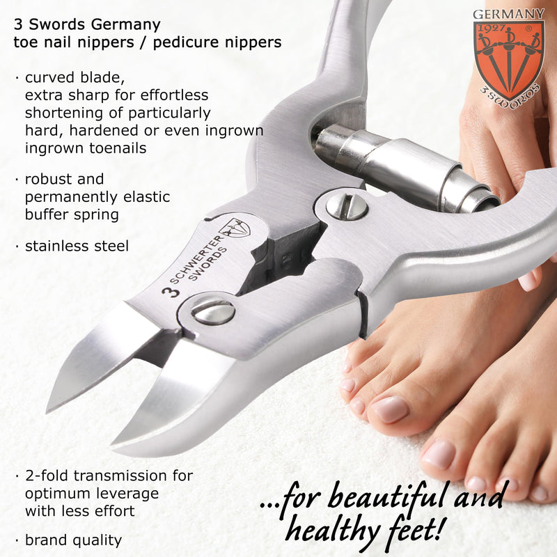 3 Swords Germany – Big Toe Nail NIPPERS - Extra Strong Toe Nail NIPPERS for Cutting Strong, Thick or ingrown Toe Nails - Stainless Steel Pedicure Tool with Synthetic Leather case Nail Nippers Big - BeesActive Australia