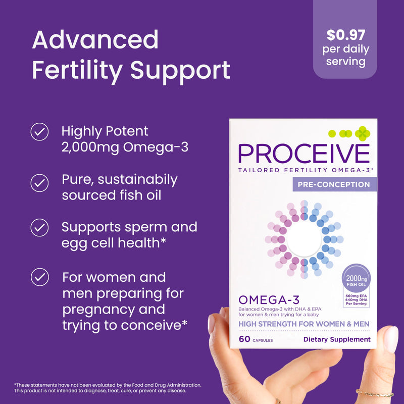 Proceive Conception Omega3 Fish Oil Supplement for Men & Women, 60 Capsules | High Strength 2000mg Omega 3 Fatty Acids with DHA and EPA, Daily Fertility and Pre Conception Support