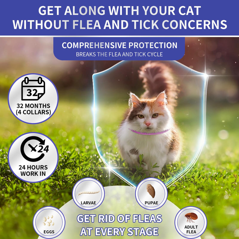 4 Pack Flea Collar for Cats, 32 Months Flea and Tick Prevention for Cats, Waterproof Cat Flea Collar, Natural Cat Flea and Tick Treatment, Adjustable Flea and Tick Collar for Cats Kittens(Blue&Pink) - BeesActive Australia