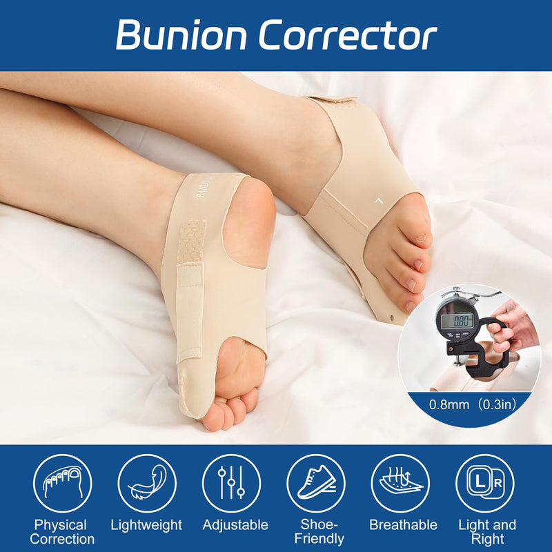 RANDY SUN Toe Corrector for Bunion Relief – Lightweight Hallux Valgus Straightener, Adjustable Toe Separators & Spacers for Men Women, Thin Design for Daily Use with Shoes, Medium Beige - BeesActive Australia