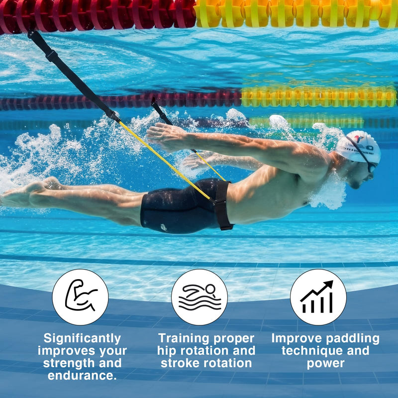 Outus Stationary Swim Trainer Swim Training Belt with 2 Bungee Cords, 2 Adjustable Buckle Straps, Mesh Storage Bag, Swimming in Place Harness for Swimming Pool Aquatic Resistance Water Exercise - BeesActive Australia