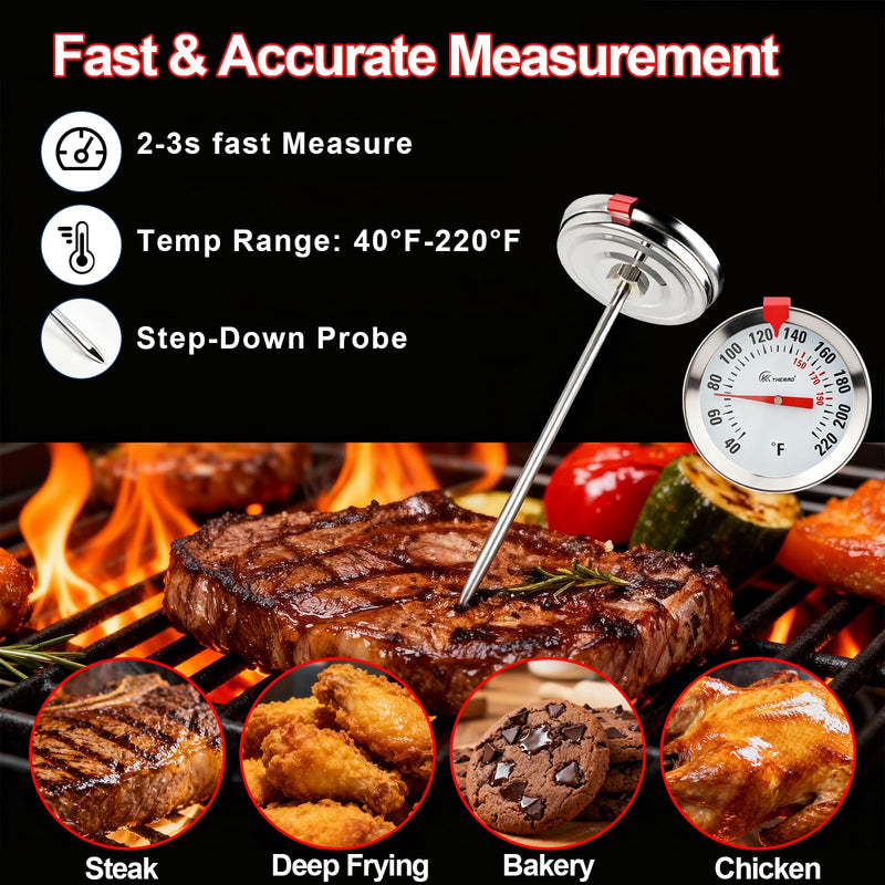 Instant Read Meat Thermometer 2'' Cooking Thermometer Kitchen Thermometer for Cooking for Liquid, Steak, Turkey Temp Checking Analog-Classic No-frills