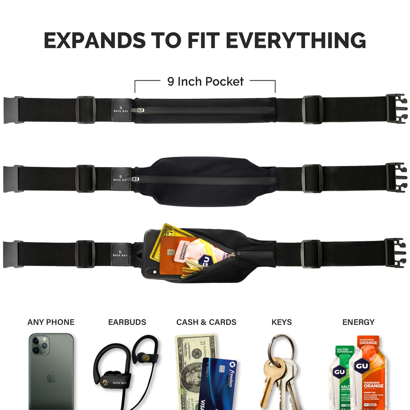 Back Bay Slim Running Belt for Women & Men [Fits ALL Phones], Runners Fanny Pack for Men, Money Belt, Running Gear Gift, Waist Bag Workout Gear, iPhone Runner's Phone Holder Waist Pack 2. Black
