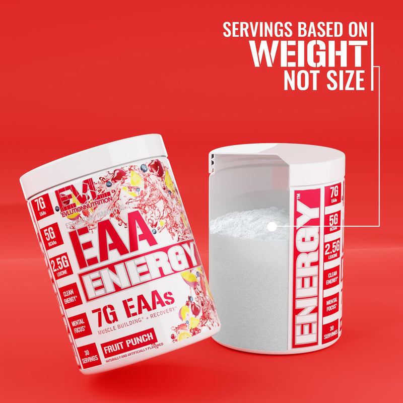 EVL EAA Essential Amino Acids Powder Pre & Post Workout - 30 Servings | 7g EAA formula with 5g BCAAs supports muscle recovery, energy and workout performance - Fruit Punch