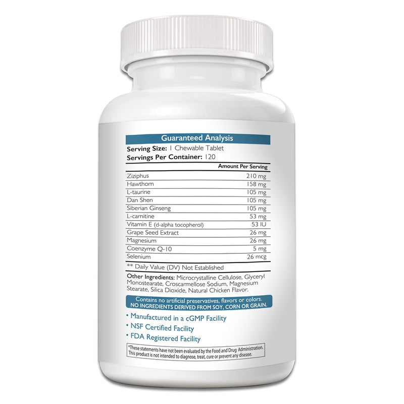 Cardio Support for Dogs Plus Antioxidant, L-Carnitine, L-Taurine, with Coenzyme Q10 and Vitamin E, Promotes a Healthy and Strong Dog Heart, 120 Chewable Tablets - BeesActive Australia