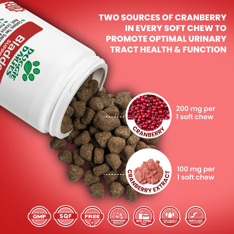 Doggie Dailies Cranberry Supplement for Dogs, 225 Soft Chews, Urinary Tract, Bladder & Kidney Support for Dogs, Cranberry for Dogs with Marshmallow Root, Licorice Root & Apple Cider Vinegar (Chicken) Chicken - BeesActive Australia