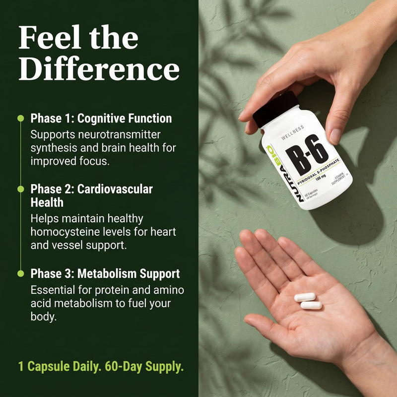 NutraBio Vitamin B6 P5P (Pyridoxal 5-Phosphate) Vitamin B6 100mg per Serving- 60 Vegetable Capsules