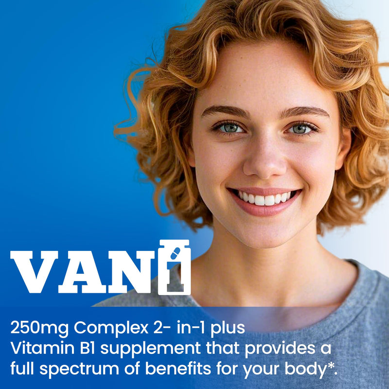 VANI 250mg Vitamin B1 with Benfotiamine, Complex 2 in 1 Enhanced Formula -Fat & Water Soluble Thiamine B1 Supplement | 120 Capsules | Gluten Free