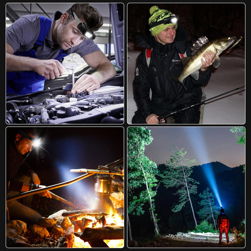 Headlamp Rechargeable, 2000 Lumen Super Bright LED Head Lamp for Adults, IP67 Waterproof Rechargeable Headlight with 9 Modes, Head Flashlight with 2600 mAh for Outdoor Camping Hiking Fishing Running 2000lm - 9 modes