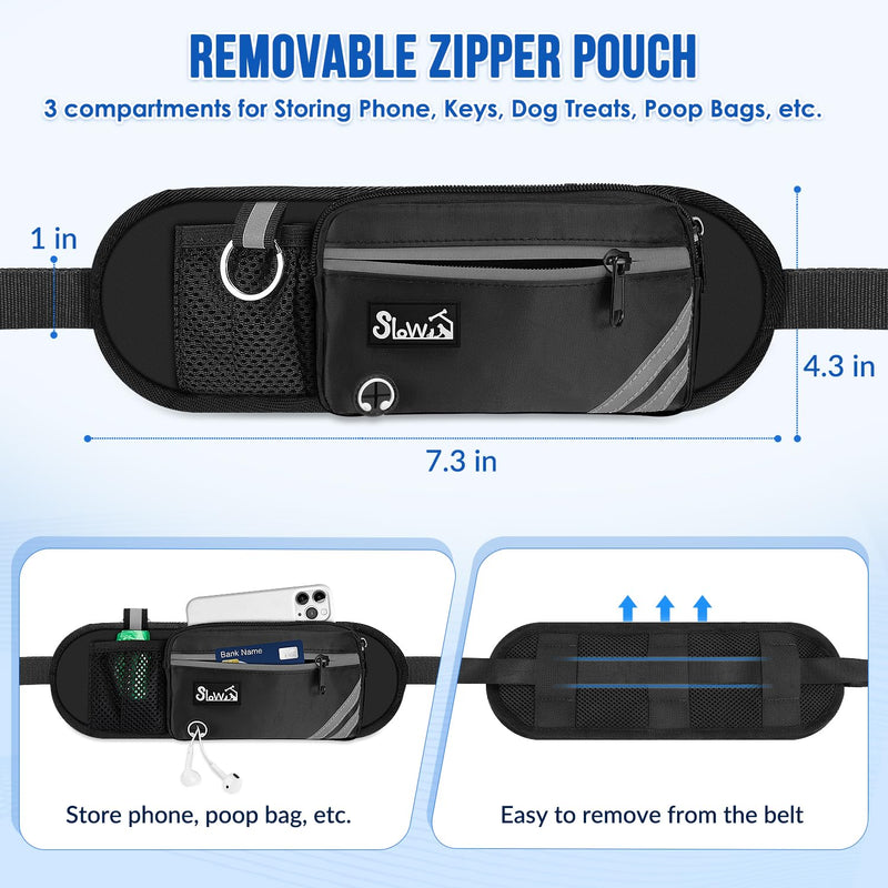 SlowTon Hands Free Dog Leash - with Removable Zipper Pouch, Shock Absorbing Bungee, Dual Handle & Reflective Stitches, Wide Padded Adjustable Waist Leash for Dogs Walking Running (L, for 1 Dog) Large for 25 - 80 lbs