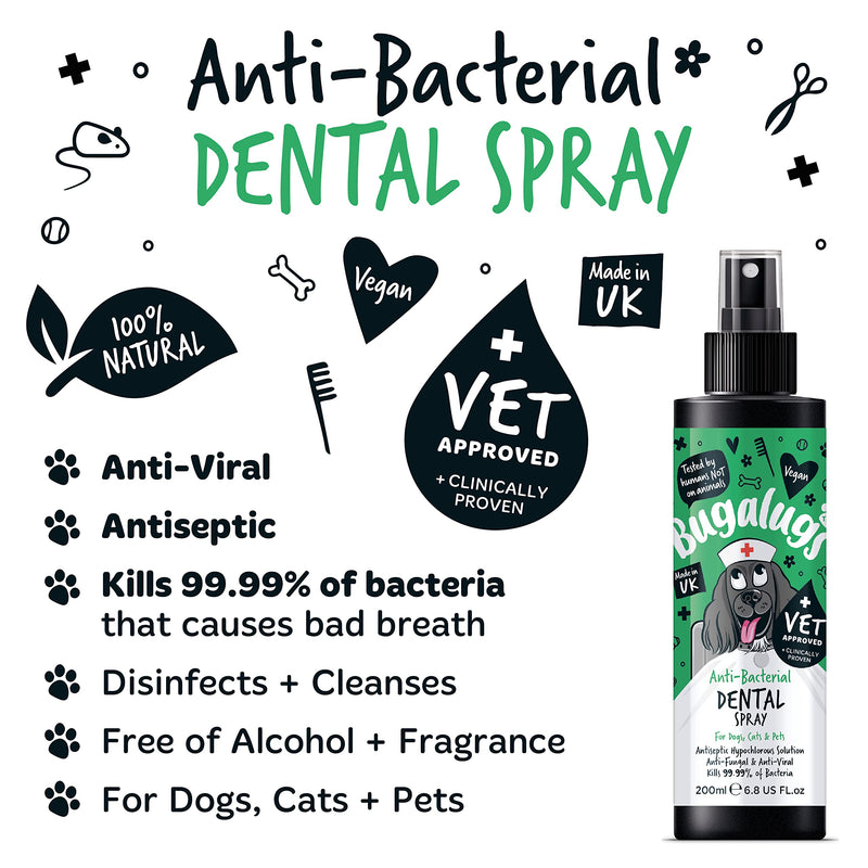 BUGALUGS Dog Breath Freshener Spray & Dog Plaque Remover - Natural Dog Teeth Cleaning Products For Bad Breath, Anti-Bacterial Dog Breath Freshener In Water Mouthwash Dogs & Cats