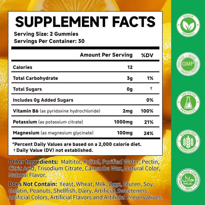 Potassium Citrate 1000mg Gummies, Potassium Supplement for Adults Women and Men, with Magnesium, Vitamin B6 Chewable Supplements, Support Electrolyte Balance, Muscular & Nerve Function, 120 Count 60 Count (Pack of 2)