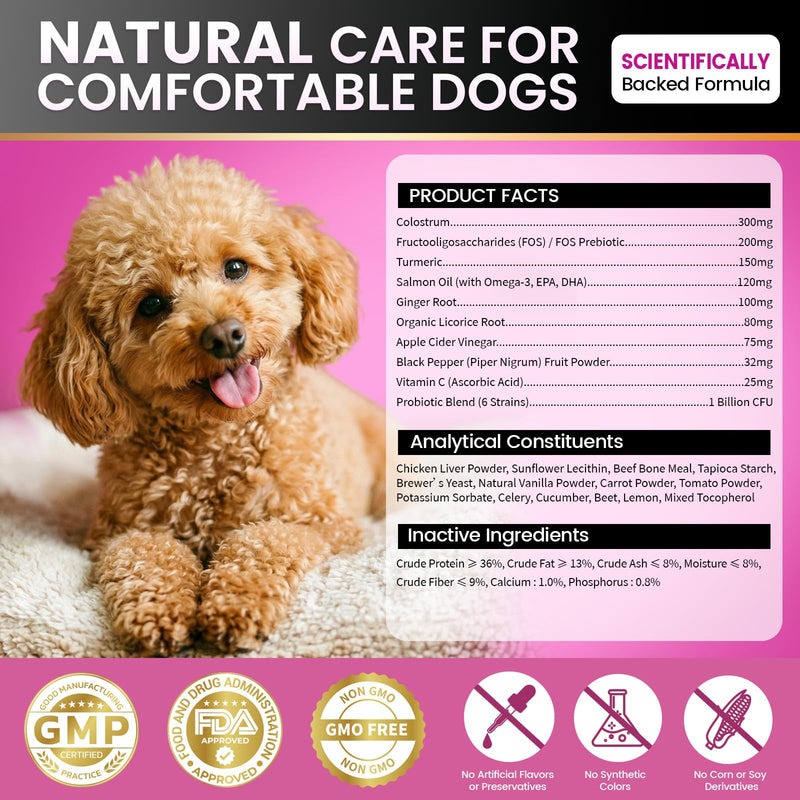 Dog Allergy Chews, Dog Allergy Relief for Itching Skin, Paw Licking, Yeast Relief, Hot Spots, Itchy Ears & Seasonal Allergies, Immune Support– with Colostrum, Probiotics – Chicken Flavor (200ct)