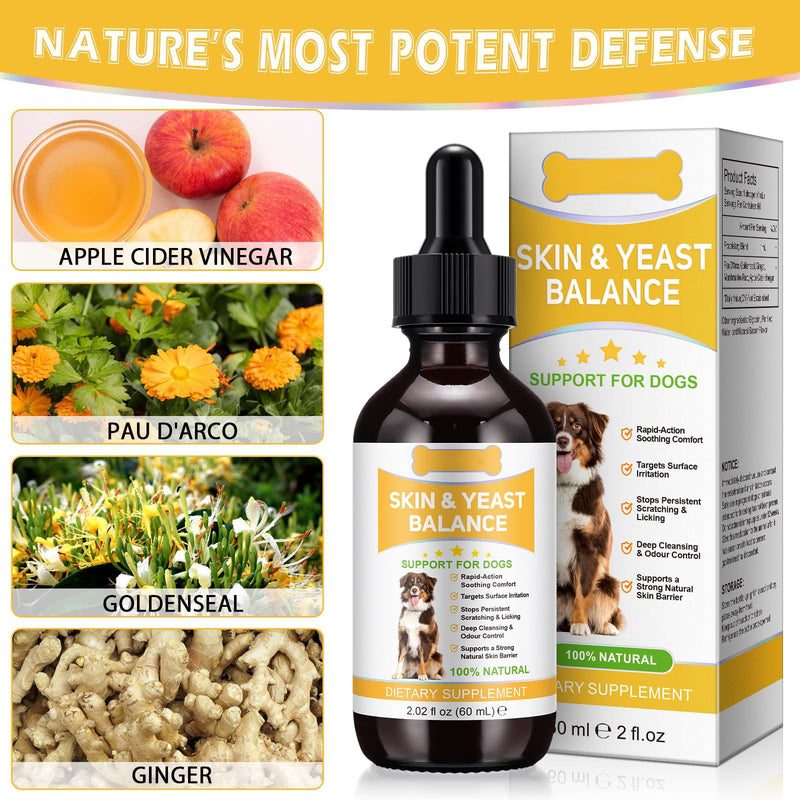 Yeast Balance Support for dogs, Advanced Dog Itchy Skin Care & Ear Cleanser – Natural Support During Seasonal Changes – Fast-Acting Soothing Care for Sensitive Skin - 60ml