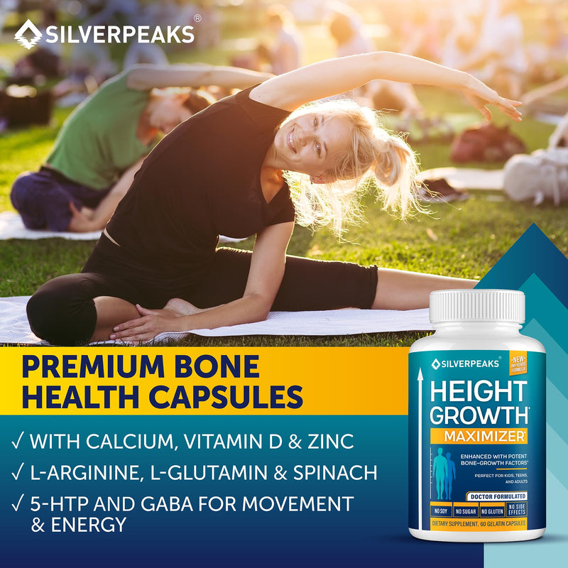Bone & Natural Growth Support for Kids & Teens - 60 pcs (2-Pack) | Calcium, Zinc, Vitamin D3 - Bone Strength & Joint Support - with L-Arginine, Glutamine, Creatine, GABA - Hormone Free 60 Count (Pack of 2)