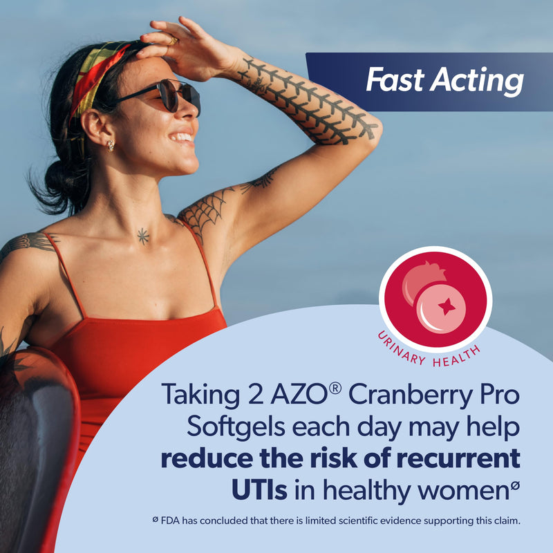 AZO Cranberry Pro, Cranberry Pills for Women & Men, 600mg Pacran, Made with Concentrated Whole Fruit Cranberry Powder to Help Cleanse and Protect The Urinary Tract*, Sugar Free, Non-GMO, 100 Softgels 100 Count (Pack of 1)