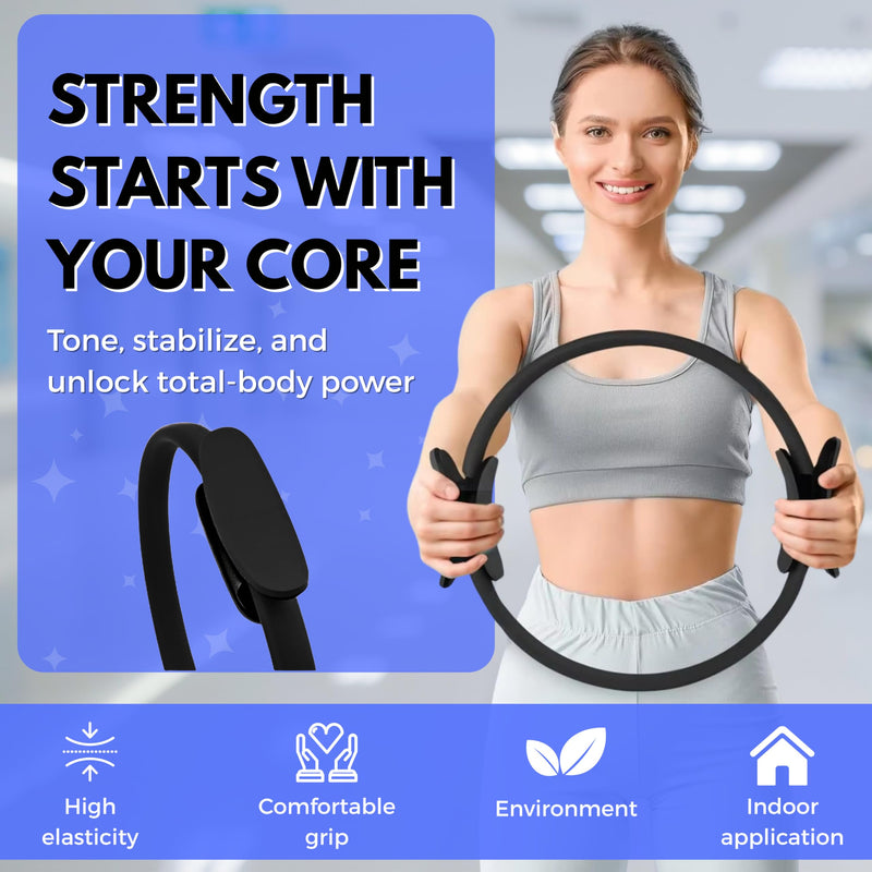 Pilates Ring 15-Inch, Magic Circle for Women, Fitness Ring for Core & Thighs, Yoga & Strength Training, Workout Ring for Home & Gym, Inner Thigh Toner, Pilates Accessory Black