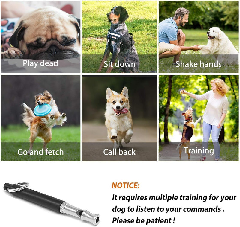 Dog Whistle to Stop Barking, Adjustable Pitch Ultrasonic Training Tool Silent Bark Control for Dogs-2 Free Lanyard Strap with Pack of 2 PCS Pet Whistle (Black) black-2 - BeesActive Australia