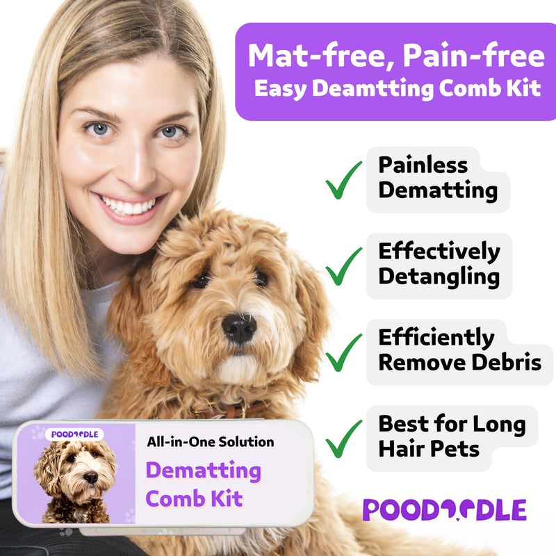 Pain-Free Dematting Comb Kit for Dogs & Cats, Dematting Rake & Detangling Dual-Side Comb Set, Dematting Brush for Dogs & Cats, Pet Grooming Tools Kit for Poodle Doodle & All Long Haired Pets - BeesActive Australia