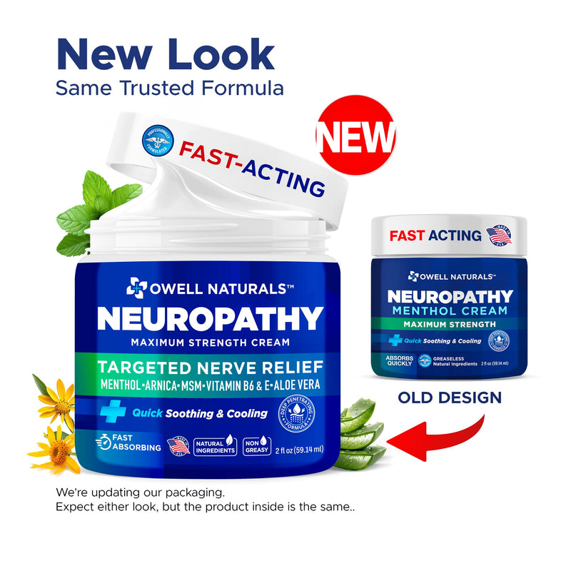 Owell Naturals Neuropathy Cream Extra Strength – Fast Absorbing Cooling for Leg, Feet & Hands – Advanced Soothing Formula with Aloe Vera, Arnica, MSM & Vitamin B6 – Made in USA, 2 fl oz (3 Pack) 2 Fl Oz (Pack of 3)
