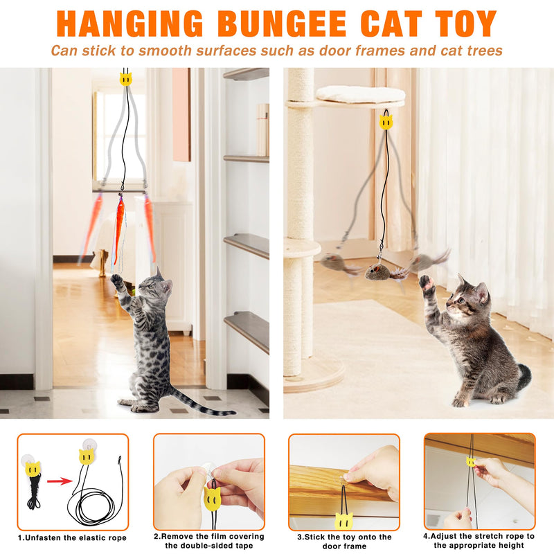 JXFUKAL Interactive cat Toy, Automatic Cat Wand Toy with Stable Wooden Base, 2 PCS Detachable Cat Teaser, 5PCS Refills Replacement & Hanging Cat Toy, Kitty Kitten Toys Cat Feather Spring String Toy - BeesActive Australia