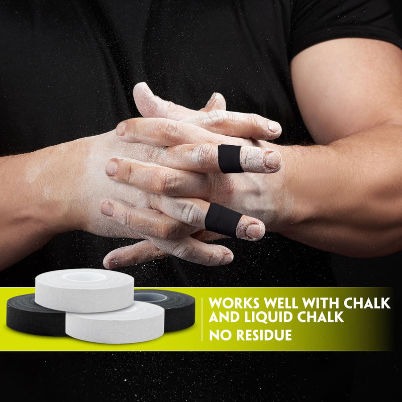 Finger Tape 2 or 6 Pack, Black or White | Residue Free Skin Friendly Strong Athletic Sports Tapes | 0.5‚Äù x 45 Ft for BJJ Jiu Jitsu Grappling MMA Knob Tape Weight (Black, 2 Pack)