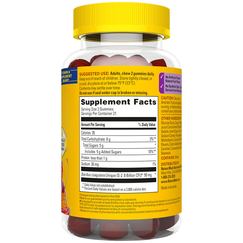 Nature Made Probiotics for Women and Men, 42 Probiotic Gummies | Probiotics with 8 Billion CFU Per 2 Probiotic Gummies, Support Healthy Digestion, Raspberry & Cherry Flavors, 21 Day Supply 42 Count (Pack of 1)
