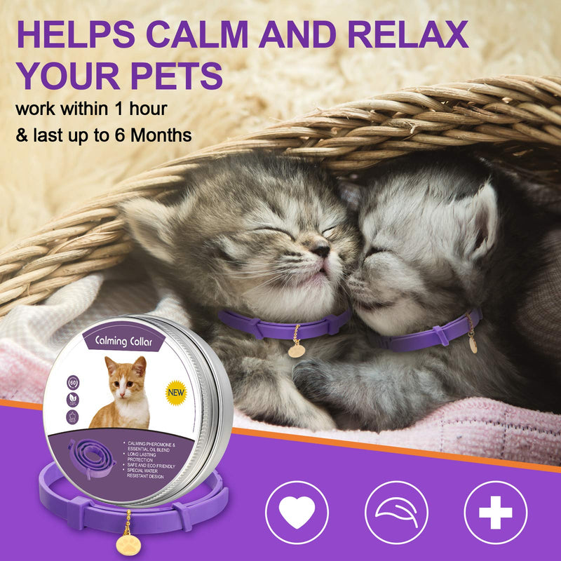 4 Pcs Calming Cats Collar Adjustable Cat Calm Collar Lavender Scent Relaxing Cat Collar with 2 Pendant for Puppies Cats Reduce Stress Aggression Anxious, up to 15 Inches (Purple, Gold) Purple, Gold - BeesActive Australia