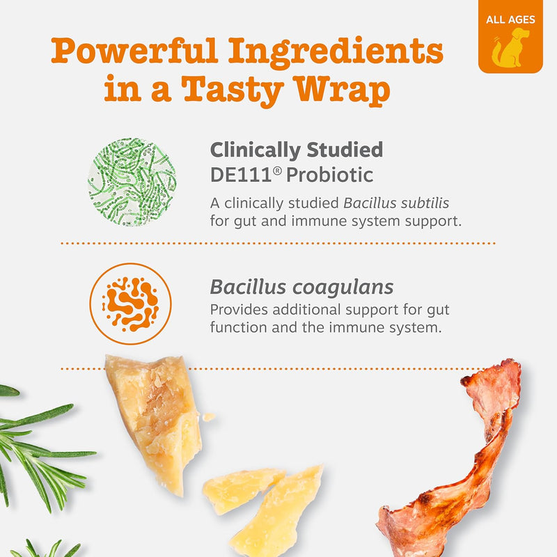 Zesty Paws Pill Wrap Probiotic Paste for Dogs - Immune & Digestive System Support - Bacon Flavor - with DE111 Bacillus subtilis - Pockets Any Pill, Tablet & Capsule for Your Dog 60 Count (Pack of 1) - BeesActive Australia