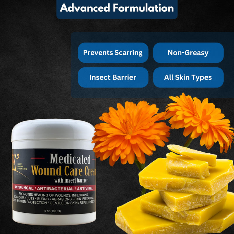 E3 Medicated Wound Care Cream with Insect Barrier - 6 oz - Fast Healing Formula for Cuts, Scrapes, and Skin Irritations - Lanolin, Beeswax, Calendula, Fennel Seeds, Citrus Seed Extract - BeesActive Australia