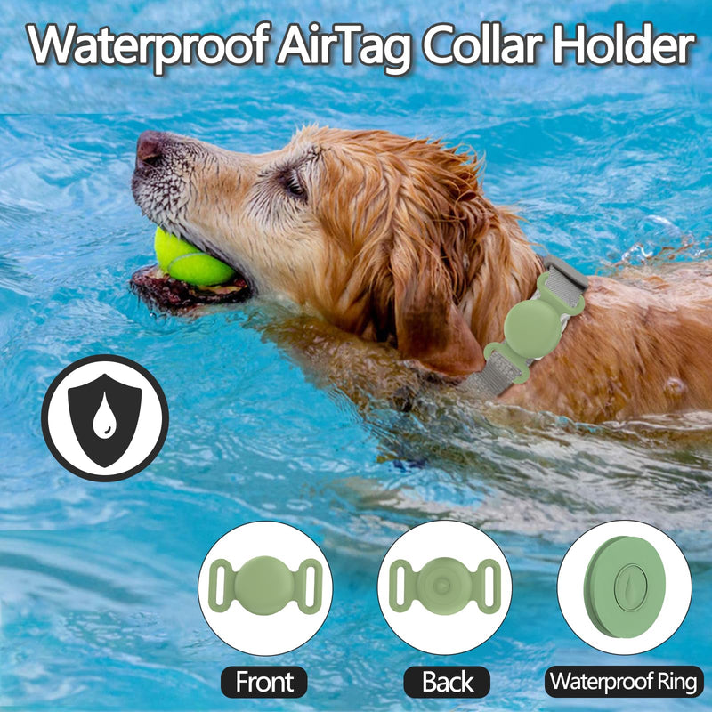Waterproof Airtag Dog Collar Holder Compatible with Apple AirTag, Silicone Waterproof Air Tag Case for Dog Collar, Anti-Lost AirTag Holder for Pet Cat Dog GPS Tracker (Green) Green M - BeesActive Australia
