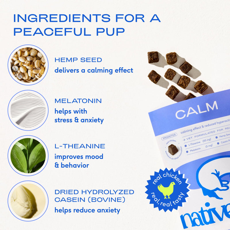 Native Pet Pup Power Bundle: Dog Calming Chews (120 Air-Dried Chews) & The Daily Dog Multivitamins (60 Scoops) - Natural Anxiety Relief with Melatonin & 11-in-1 Multivitamin