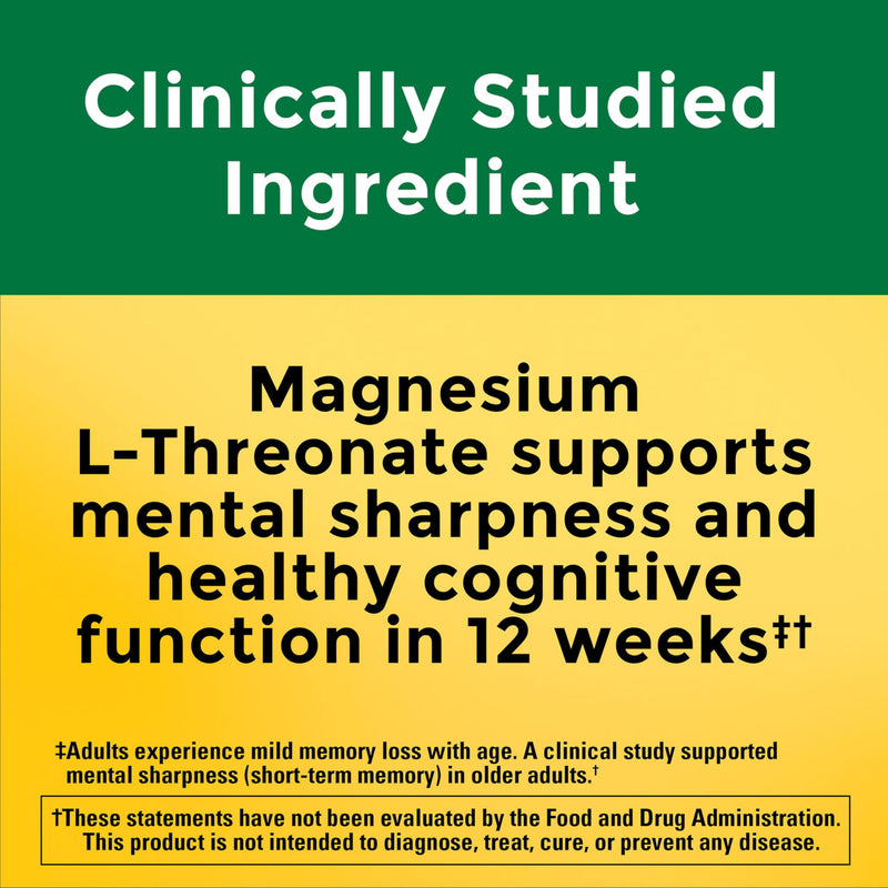 Nature Made Magnesium L-Threonate with Vitamin C & Vitamin D3, 90 Capsules | Provides 130 mg of Mag from 1800 mg Magnesium L Threonate, Cognitive Support Magnesium Supplement, 30 Day Supply 90 Count (Pack of 1)
