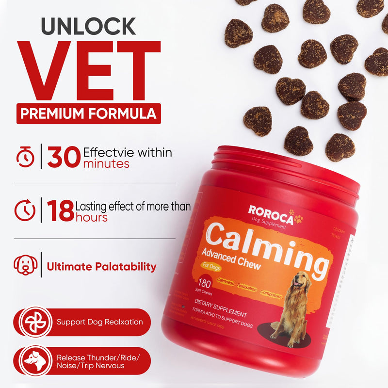 Calming Chews for Dogs – Fast-Acting Anxiety Relief for Thunder, Fireworks & Separation – Long-Lasting Up to 18 Hrs – Melatonin, Chamomile & Valerian – Tasty Soft Chews for All Breeds（180 Ct） Red