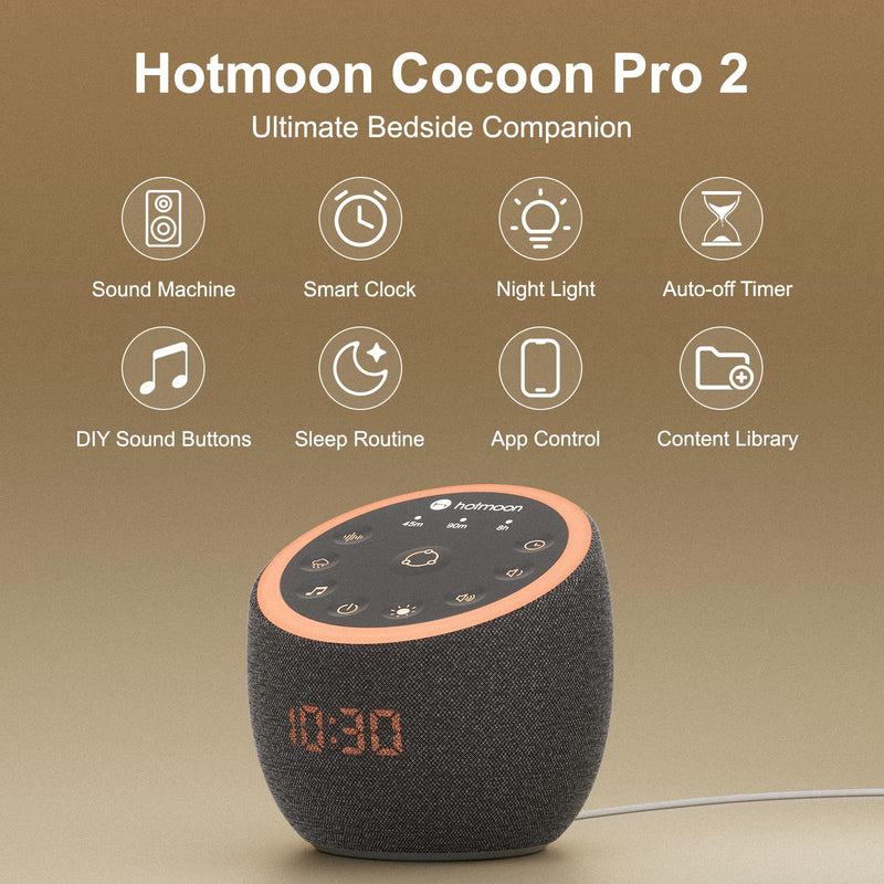 Hotmoon Cocoon Pro 2 Sound Machine 388 Soothing Sounds for Babies & Adults, Smart Night Light, Sleeping Timer, App Control, White Noise Green Noise Maker, Nature Rain Ocean Sound, Plug-in Dark-Gray - BeesActive Australia