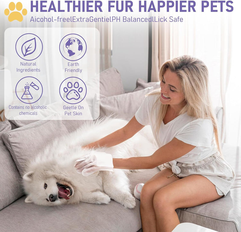Pet Cleaning Glove Bathing Wipes for Dogs and Cats, Hypoallergenic Deodorizing No-Rinse Grooming Wipes for Paws, Body, and Butt, Perfect for Cat Dry Cleaning, Daily Care and Travel, Lavender, 8 Pcs - BeesActive Australia