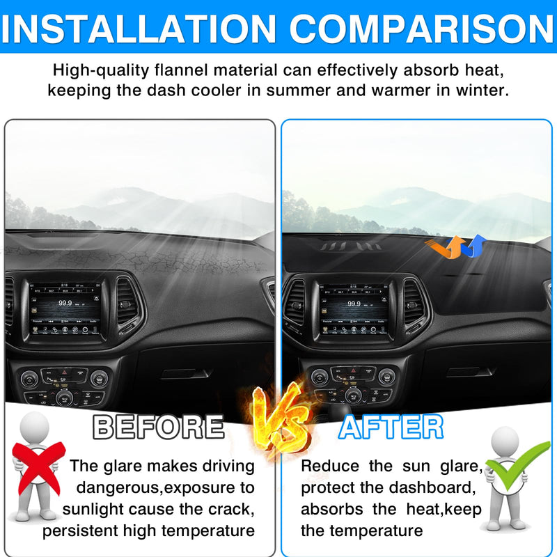 Autorder Dashboard Cover Mat for Jeep Compass 2017-2020 2021 Accessories Dash Cover Upgrade Flannel Dash Mat Sunshade Glare UV Rays Protector 2017-2021 Jeep Compass