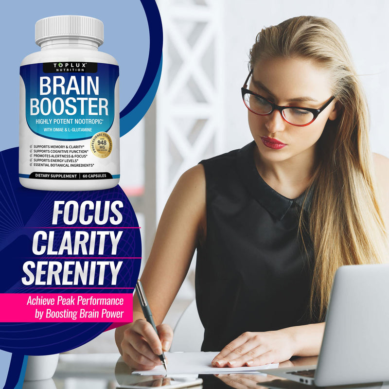 Toplux Brain Supplement Nootropic – Brain Pills Vitamin with DMAE, Bacopa Monnieri, L-Gutamine, for Men Women, 60 Capsules, Nutrition Two