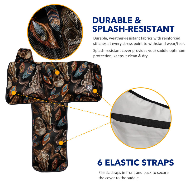 Harrison Howard Sturdy Waterproof Western Saddle Cover with Stylish Prints That Stand Out Keep Your Saddle in Pristine Condition Perfect for Showing or Riding Events-Skull Dread Skull Dread - BeesActive Australia