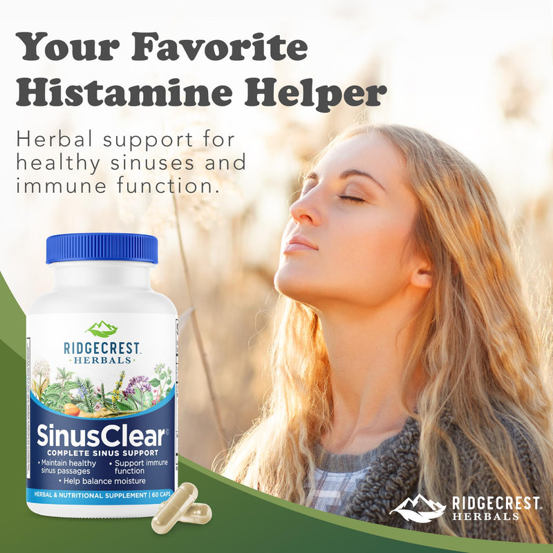 RidgeCrest Herbals SinusClear Mullein Sinus, Nasal and Immune Support 60 Ct | 30 Servings, Mullein Leaf, Bromelain, Vitamin C, Zinc, Natural Mucus and Respiratory Wellness, Vegan Herbal Formula