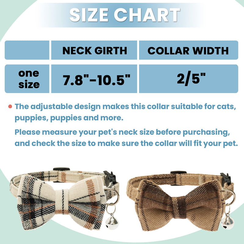 Breakaway Cat Collars - Bow Tie Cute Cat Collar with Bells for Girl Boy Cats, Puppy - Plaid Soft Adjustable Pet Collars Cat Accessories neck 7.8"-10.5" beige&brown - BeesActive Australia