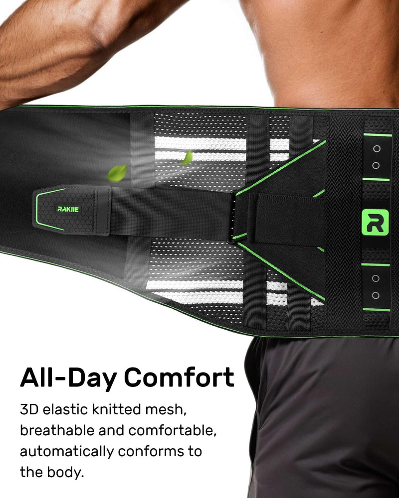 Back Brace for Lower Back Pain Relief, 8X Powerful Lumbar Support with 3D Pad, Support Belt for Men Women, Breathable Back Support Brace with Adjustable Strap, Green Size M Medium