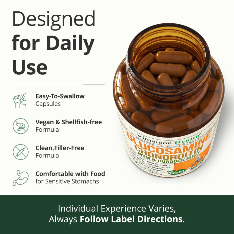 Vegan Glucosamine Chondroitin MSM – Joint Supplements for Men and Women with Glucosamine Sulfate 1500 mg – Joint Health Supplement for Cartilage, Mobility & Joint Support – 90 Capsules Vegan Glucosamine Chondroitin